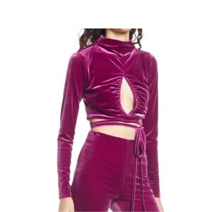 Open Edit Velour Crop Top Tie Waist Long Sleeve Retro Cut‎ Out Size Medium